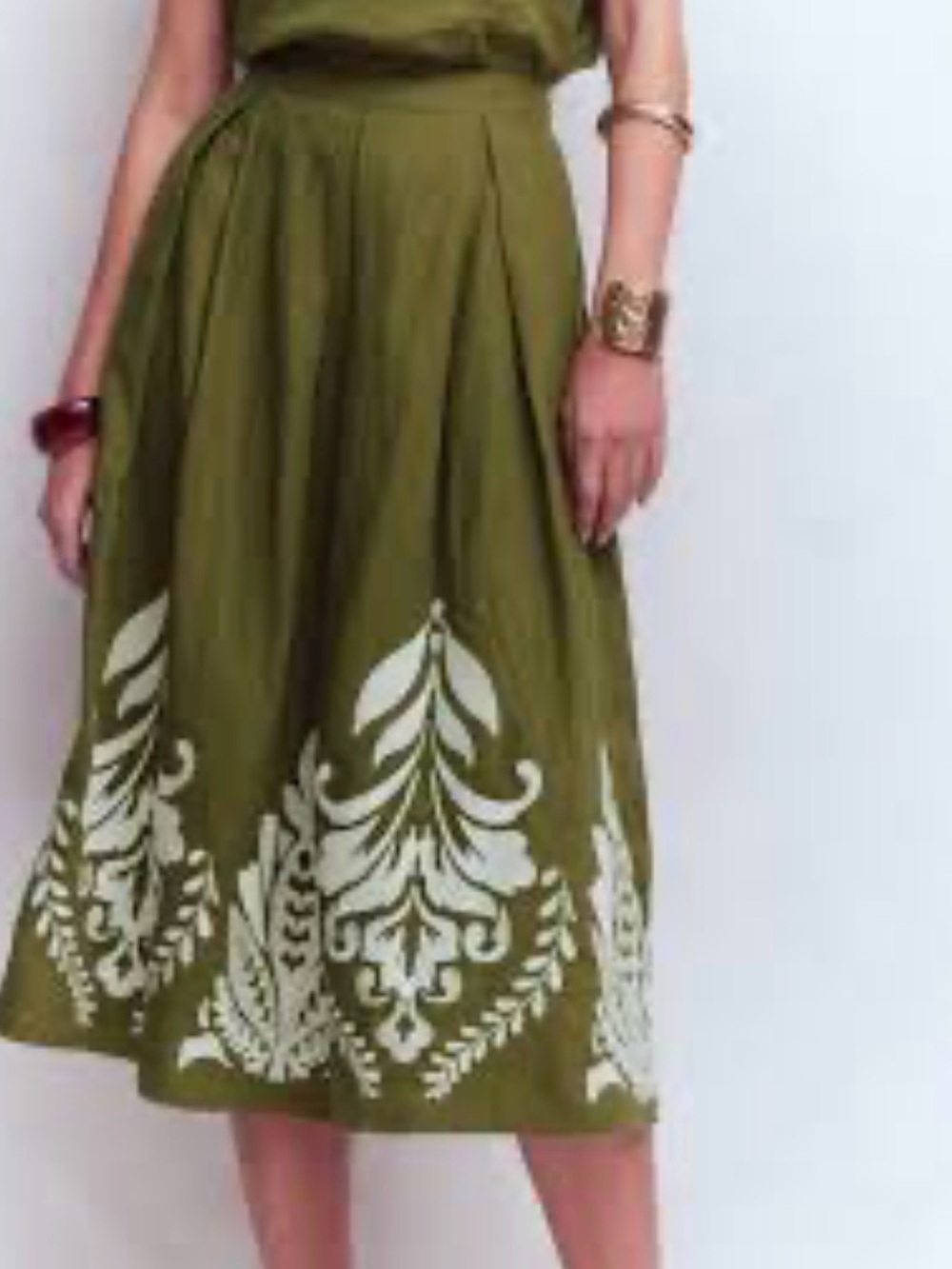Boden Verity Linen Midi Skirt Woodland Green Embroidered Size 4